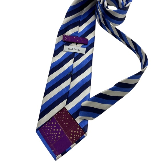 PAUL SMITH Blue/White Striped Silk LUXURY Tie ITALY - Picture 2 of 4